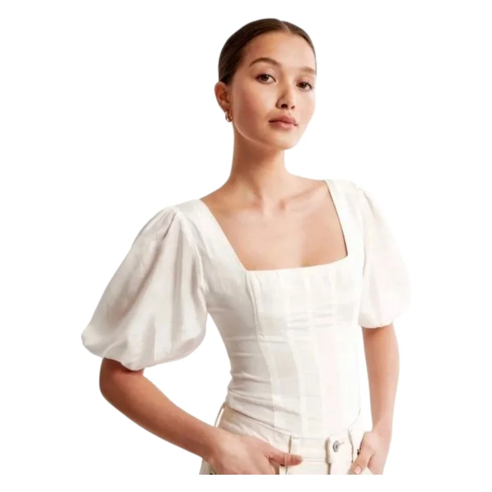 Abercrombie & Fitch Square Neck Puff Sleeve Blouse Small Side Zip